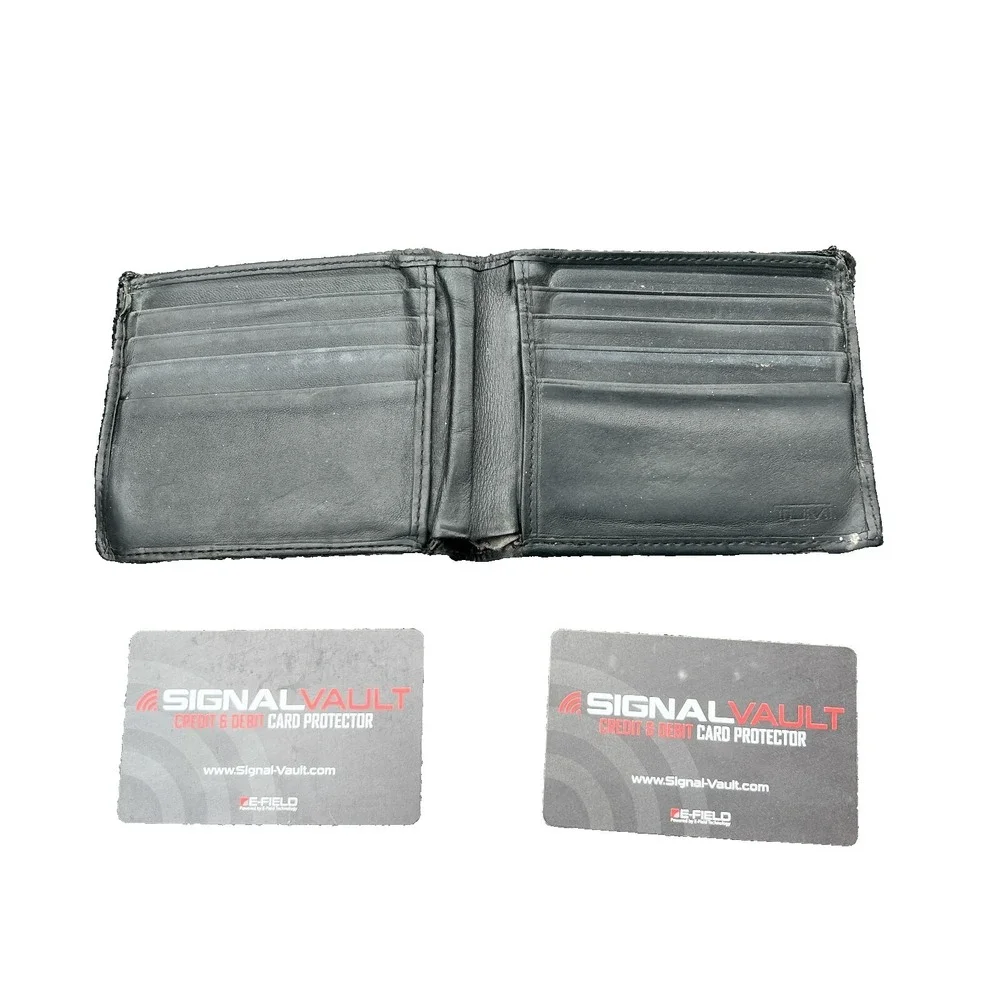 TUMI Black Ballistic Nylon Leather Double Billfold EDC Mens Wallet RFID Protect